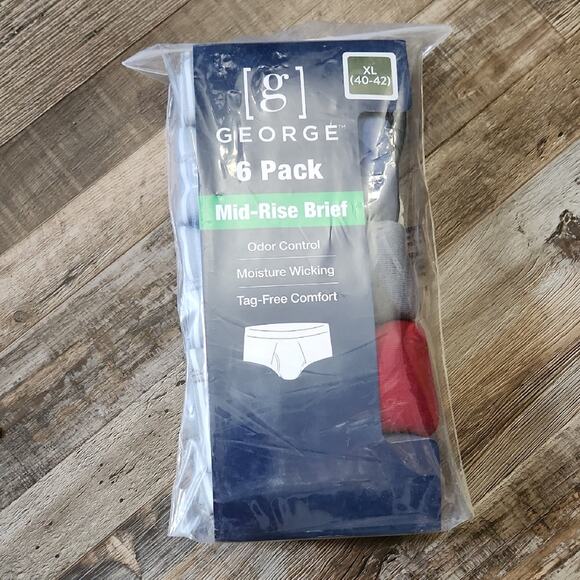 George Men's 6 Pack Mid-Rise Briefs Size XL Red Blue Gray Black Wicking Tagless - Picture 1 of 6